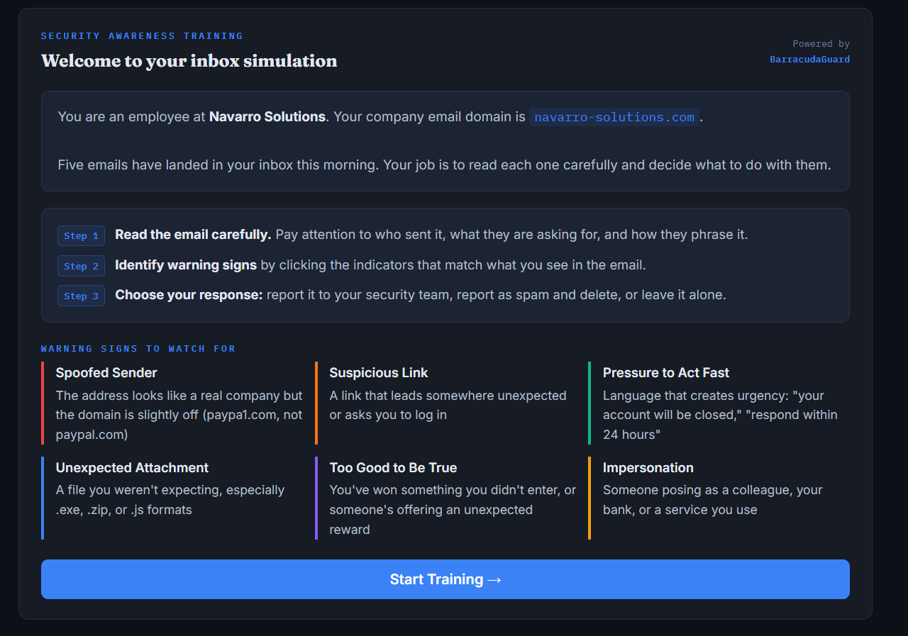 BarracudaGuard Phishing Response Simulator
